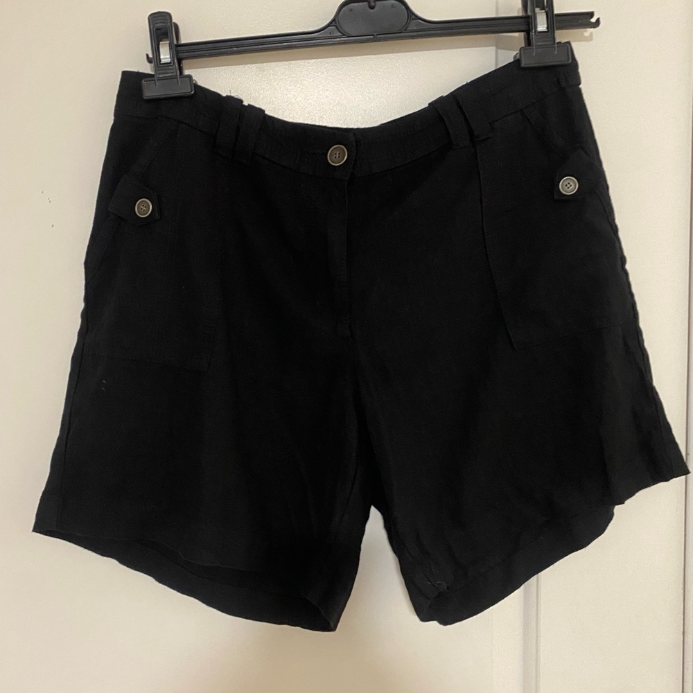 Black Linen Blend Shorts